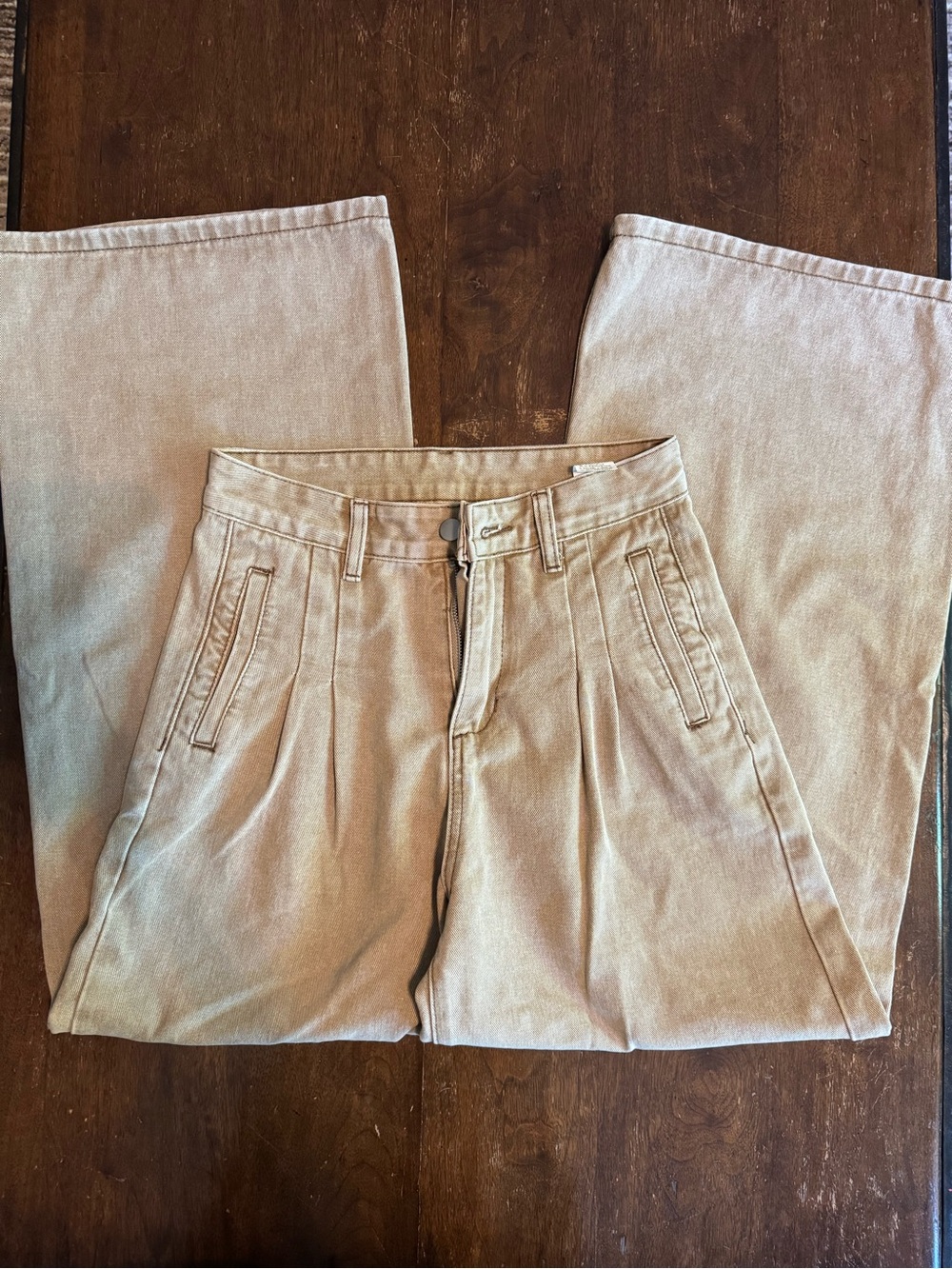 Dazy Tan Pleated Wide Leg Trouser Jeans Size M